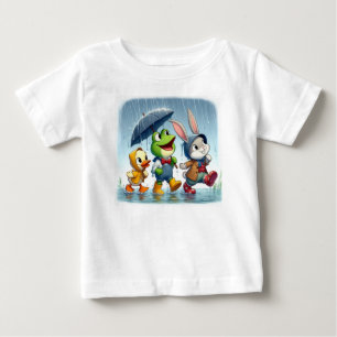 Camiseta Pato bonito, sapo, coelho na chuva