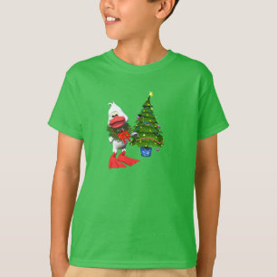 Camiseta Pato branco e bonito de Natal Vestindo uma coroa