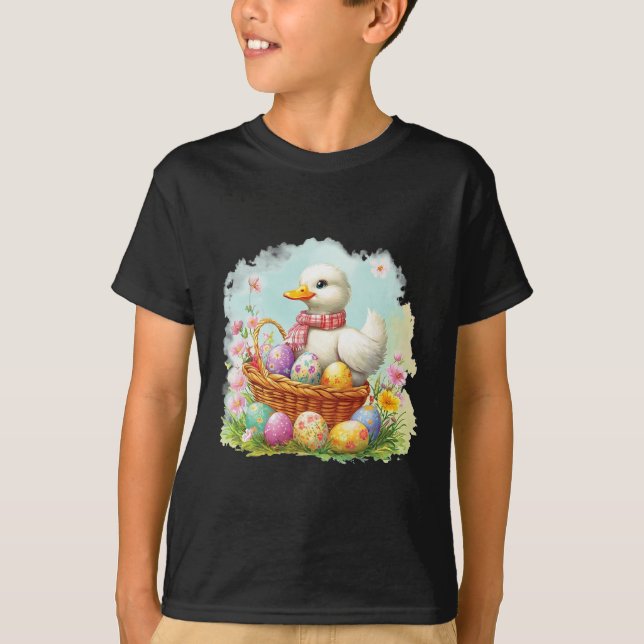 Camiseta Pato Branco Num Cheio De Soquete De Ovos De Páscoa (Frente)