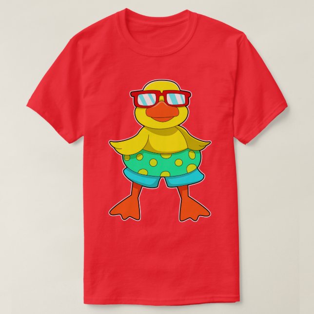 Camiseta Pato com anel de Natação Óculos de sol (Frente do Design)