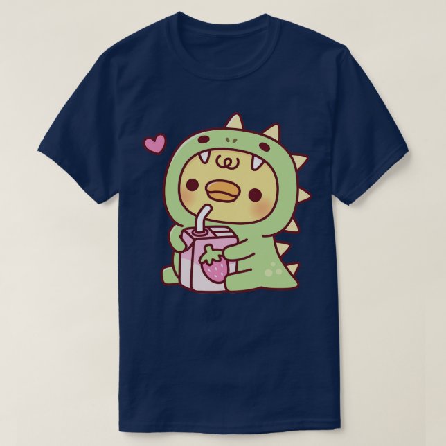 Camiseta Pato Com Um Fato De Dinossauro Cugado Com Leite De (Frente do Design)