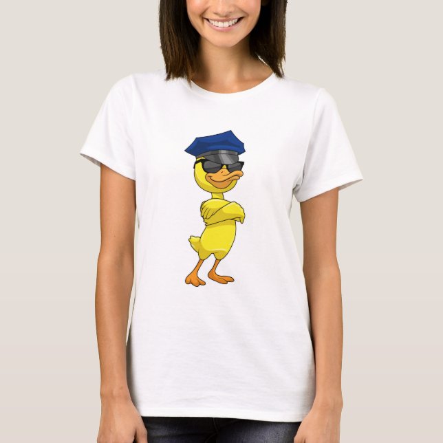 Camiseta Pato como agente da polícia com boné da polícia (Frente)