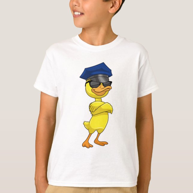 Camiseta Pato como agente da polícia com boné da polícia (Frente)
