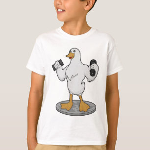 Camiseta Pato como Bodybuilder com Dumbbells