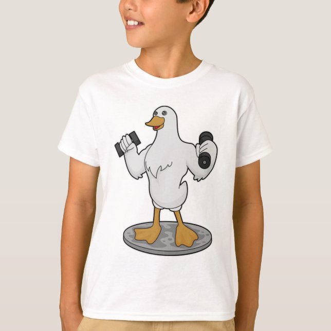 Camiseta Pato como Bodybuilder com Dumbbells (Frente)