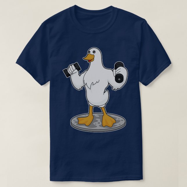 Camiseta Pato como Bodybuilder com Dumbbells (Frente do Design)