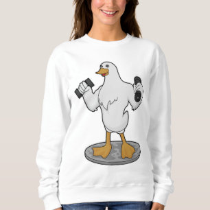Camiseta Pato como Bodybuilder com Dumbbells