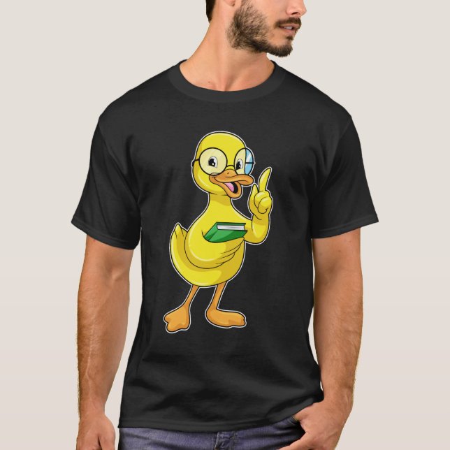 Camiseta Pato como professor com livro e óculos (Frente)