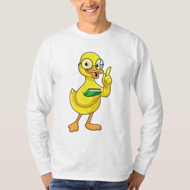 Camiseta Pato como professor com livro e óculos (Frente)
