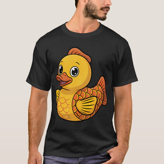 Camiseta Pato de Borracha de Peixe Design Híbrido Fofo (Frente)