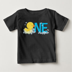 Camiseta Pato de Borracha de Preto Aquarela Um primeiro ani