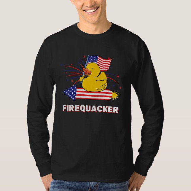 Camiseta Pato de Borracha do Firecracker Patriótico dos Est (Frente)