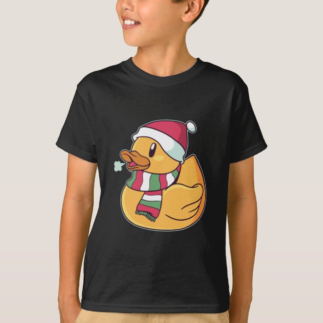 Camiseta Pato de Borracha do Natal Chapéu do Papai Noel Pre (Frente)