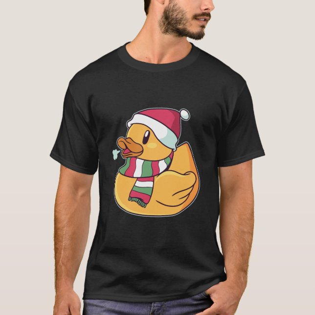 Camiseta Pato de Borracha do Natal Chapéu do Papai Noel Pre (Frente)
