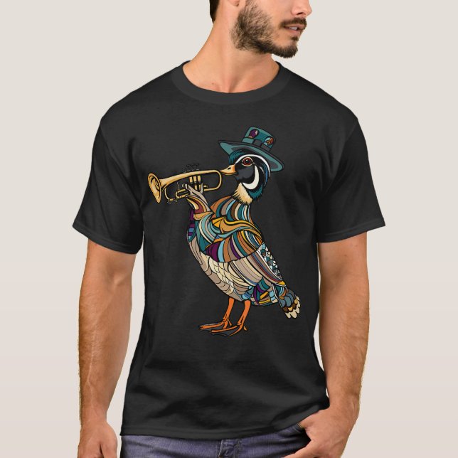 Camiseta Pato de Madeira Tocando Trompete (Frente)