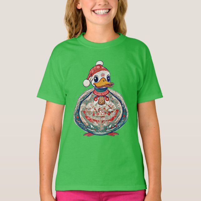 Camiseta Pato do Folclore de Natal Vestindo um Chapéu de Pa (Frente)