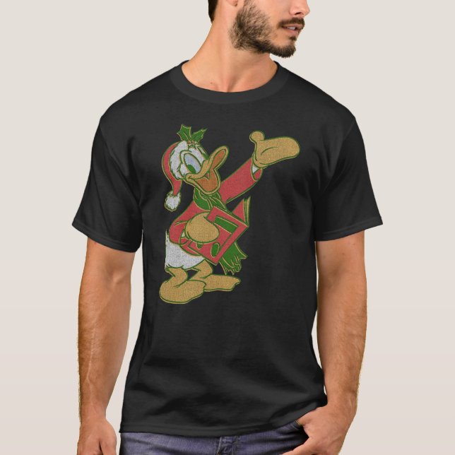 Camiseta Pato Donald Disney cantando canções de Natal no re (Frente)