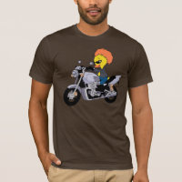 Pato dos desenhos animados em uma motocicleta