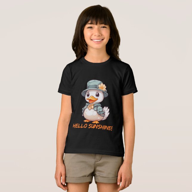 Camiseta Pato Encantador com Chapéu de Flores (Frente Completa)