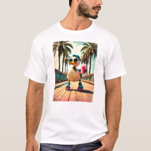 Camiseta Pato Engraçado de Patins de Verão Retrô