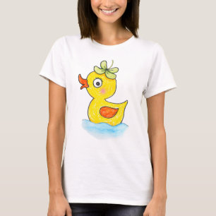 Camiseta Pato Engraçado e Fofo com Gráfico de Chapéu de Tre