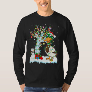 Camiseta Pato Engraçado Pássaro Xmas Árvore Iluminando Pato