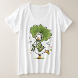 Camiseta Pato Fofo com Guarda-Chuva de Folha e Touca Floral