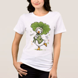 Camiseta Pato Fofo com Guarda-Chuva de Folha e Touca Floral