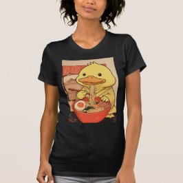 Camiseta Pato Fofo Comendo Macarrão Ramen para Fãs de Comid