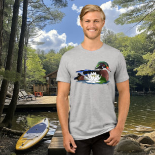Camiseta Pato Madeira Colorido Lírio D'Água Vida Selvagem A