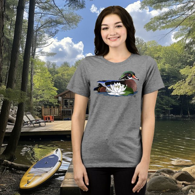 Camiseta Pato Madeira Colorido Lírio D'Água Vida Selvagem A (Criador carregado)