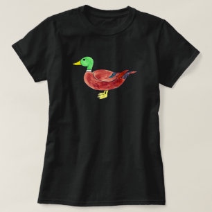 Camiseta Pato-Marreco com Cabeça Verde em Aquarela