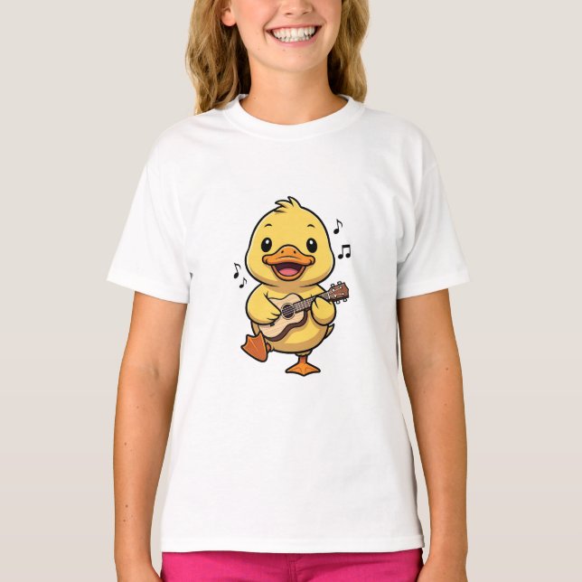 Camiseta Pato Musical Tocando Ukulele Crianças (Frente)