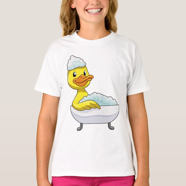 Camiseta Pato no banho com banheira e espuma (Frente)