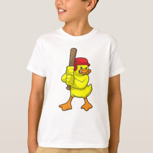 Camiseta Pato no beisebol com taco de beisebol e boné