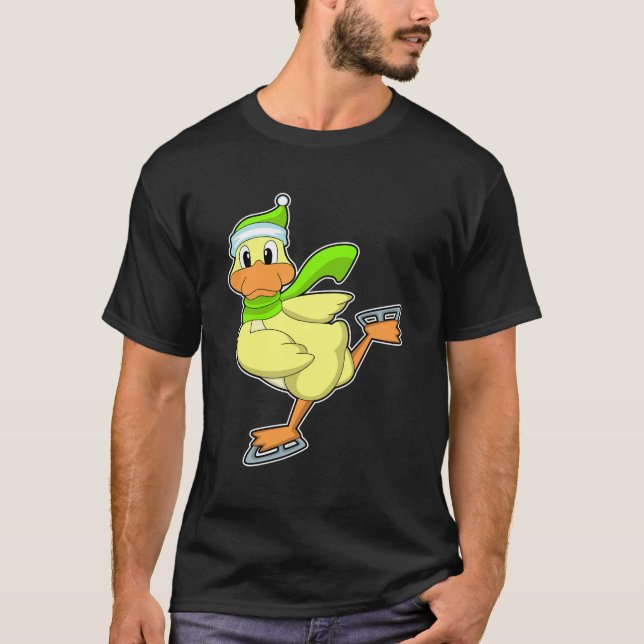 Camiseta Pato no gelo patinando com skates de gelo (Frente)