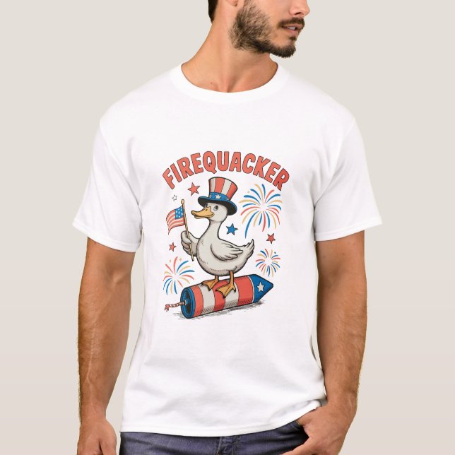 Camiseta Pato Patriótico Firequacker 4 de Julho 250º (Frente)