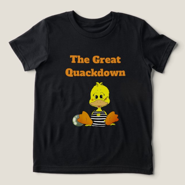 Camiseta Pato Prisioneiro Engraçado O Grande Quackdown (Design frontal)