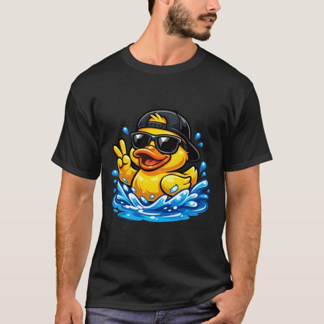 Camiseta Pato Surfista de Óculos de Sol e Boné (Frente)