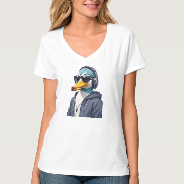 Camiseta Pato Vestindo Hoodie Caráter Legal e Engraçado Ani (Frente)