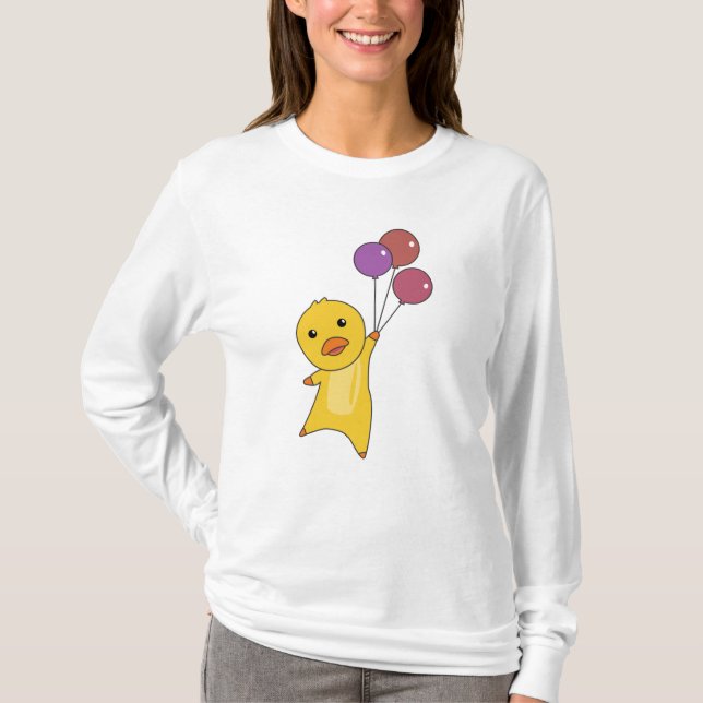 Camiseta Pato Voa Com Balões Animais Doce Para (Frente)