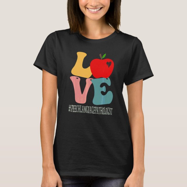 Camiseta Patologista da Fala e Linguagem Ama Maçã Groovy de (Frente)