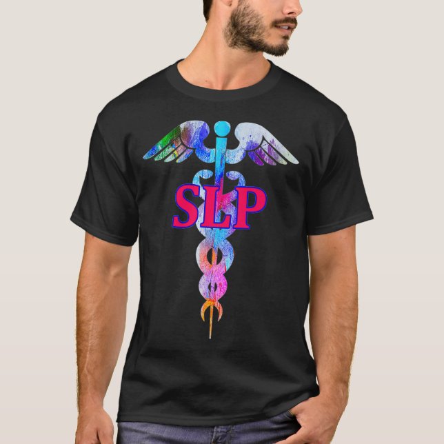Camiseta Patologista do idioma falante com placa SLP dotada (Frente)