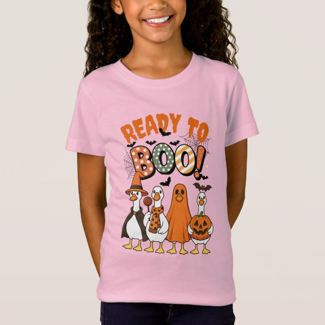 Camiseta Patos Engraçados Prontos para Boo Halloween (Frente)