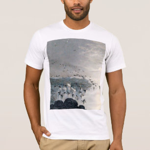 Camiseta Patos, Mallards e Cisnes no lago ao pôr do sol