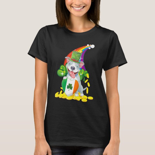 Camiseta Patrick S Day Shamrock Irish Pit Bull Dog (Frente)