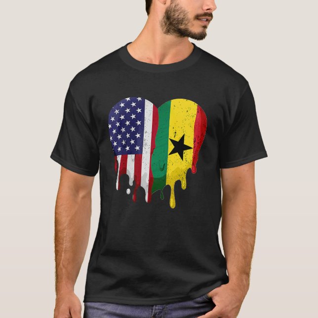 Camiseta Patrimônio Americano do Gana Mês Bandeira do Gana  (Frente)