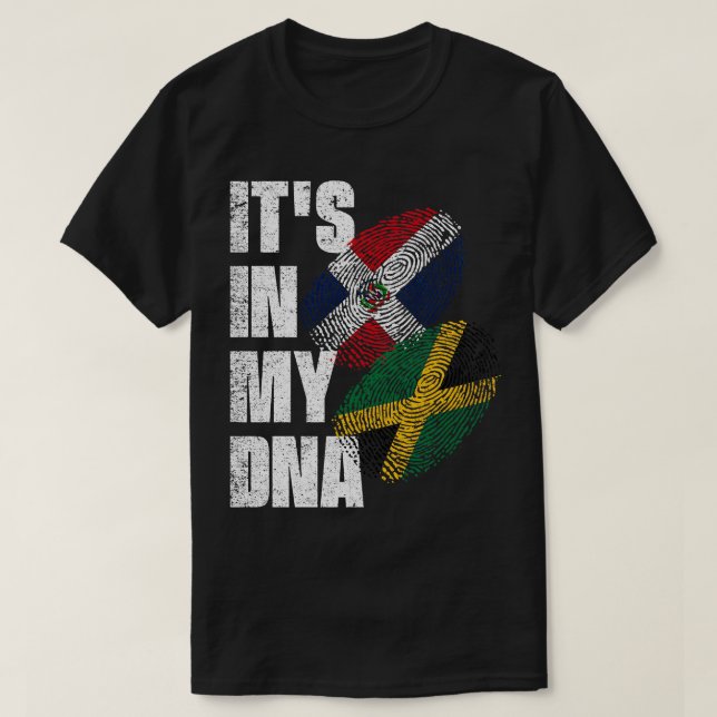 Camiseta Patrimônio Da Bandeira Do DNA Mix Jamaicano E Domi (Frente do Design)