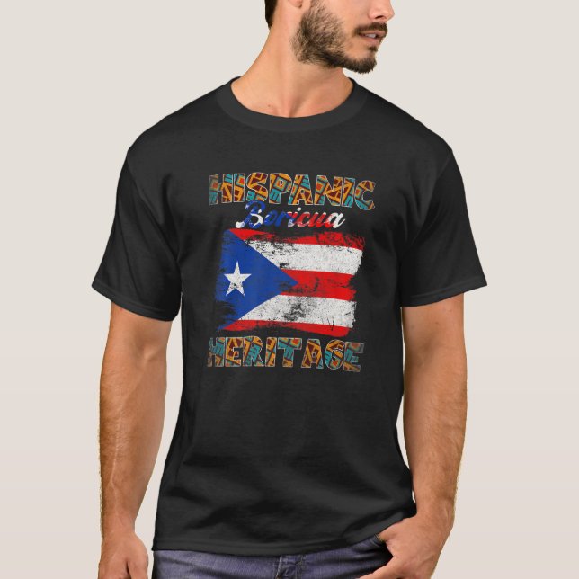 Camiseta Patrimônio Hispânico Boricua Mês Bandeira Porto-Ri (Frente)