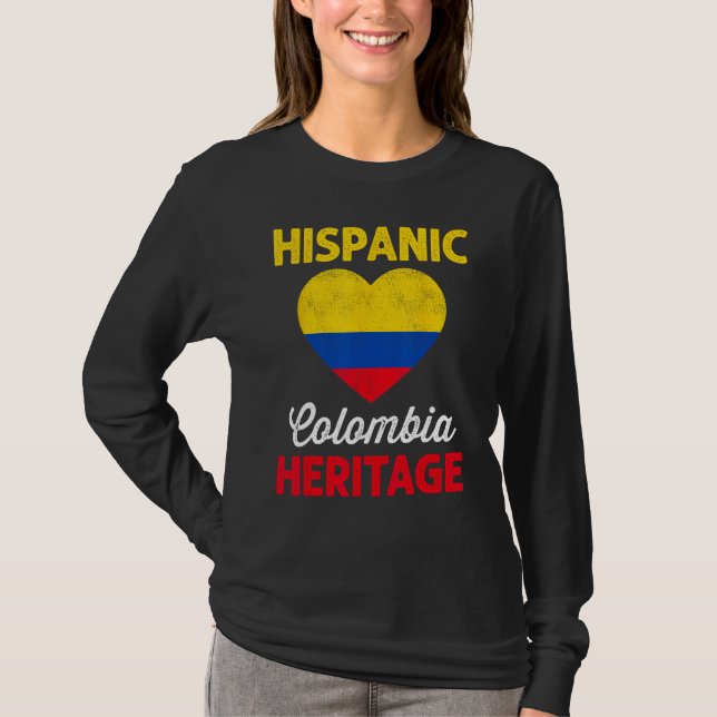 Camiseta Patrimônio Hispânico Colombiano Flag Heart Colombi (Frente)
